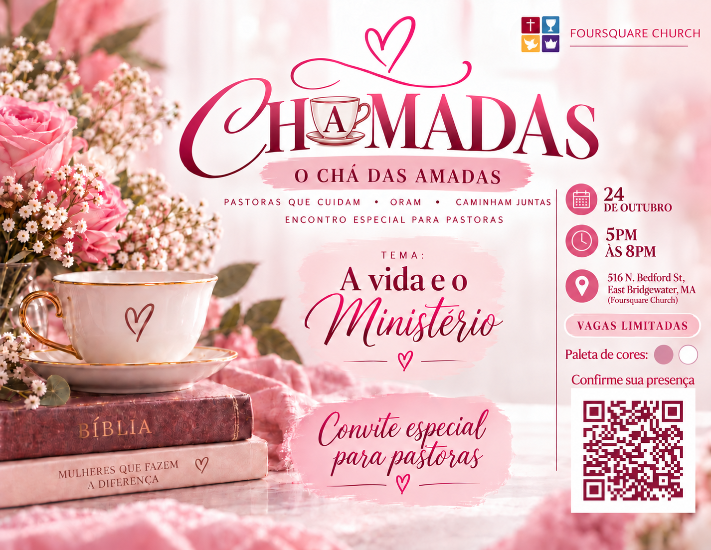 Chamadas — O Chá das Amadas invitation, a special gathering for women pastors.